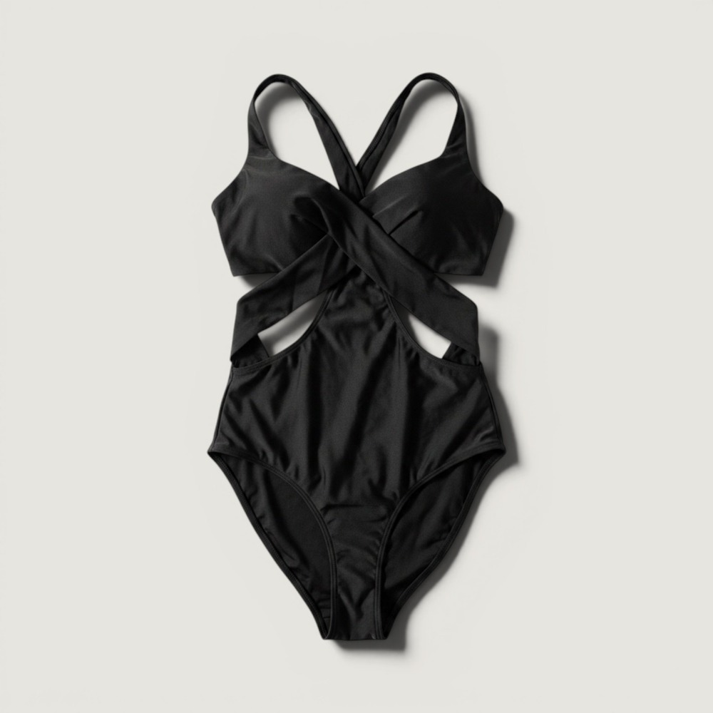 CUPSHE Women Black Crisscross Cutout One Piece Swimsuit Monokini XL NEW